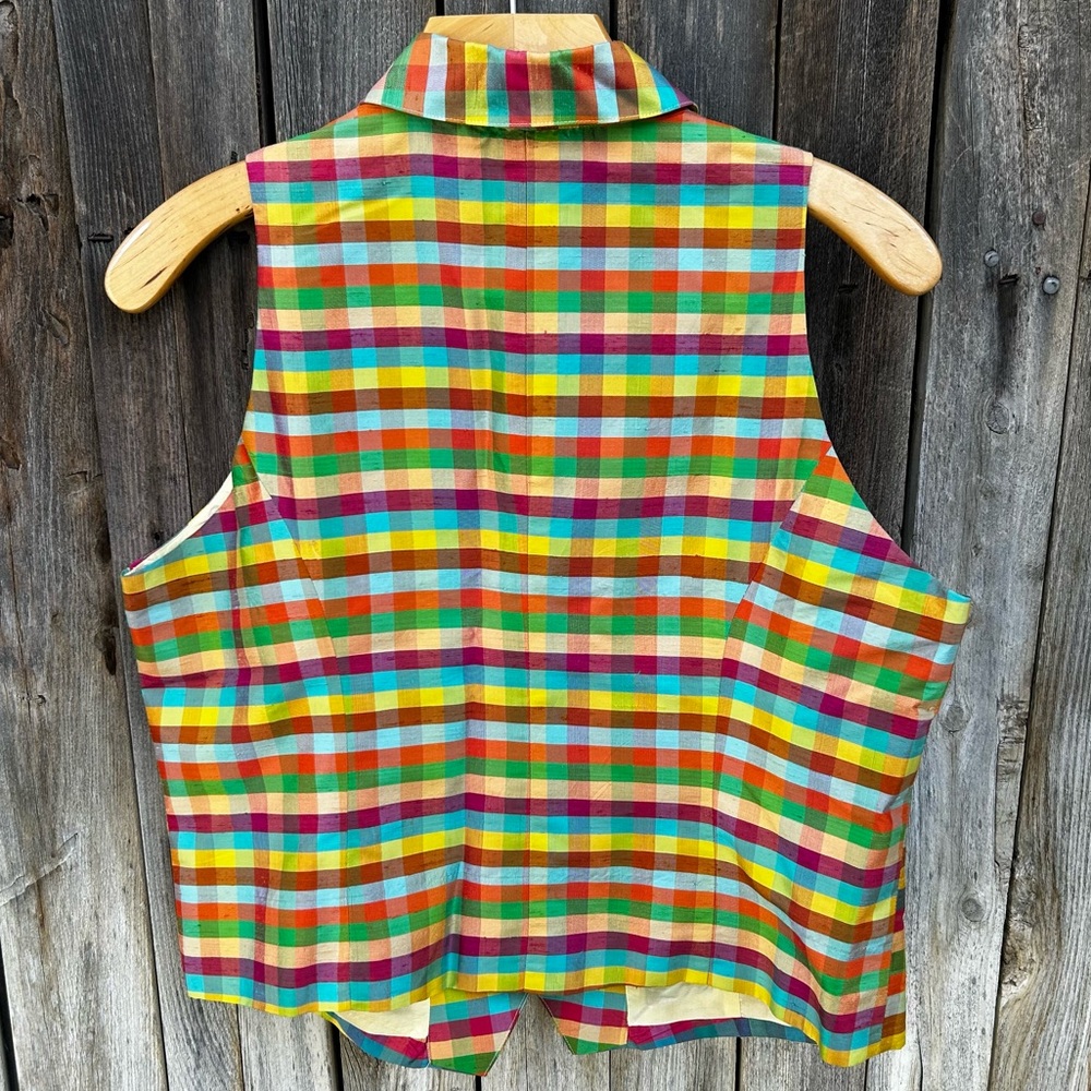 Vintage Limited America Check Plaid Silk Sleeveless Shirt Rainbow Color L - Picture 9 of 15